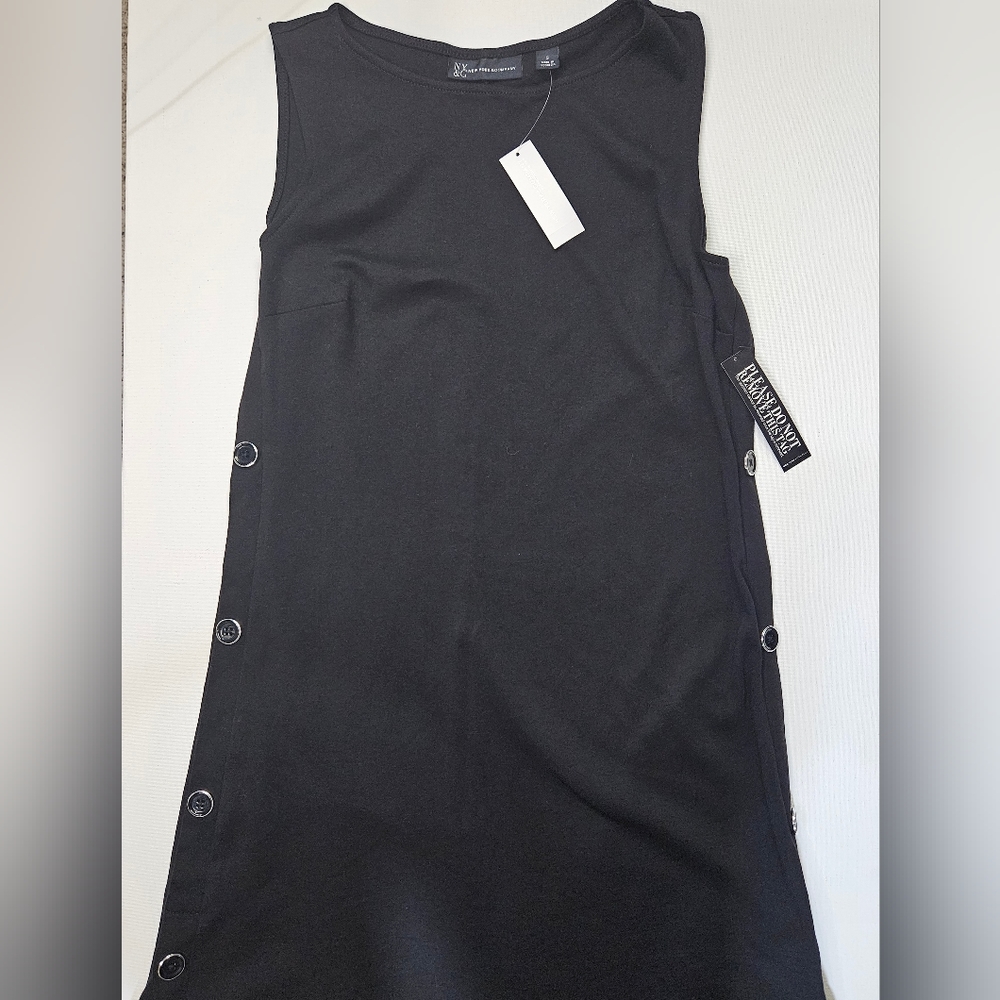 Womens Black Dress Small New York & Company Casual Midi Jersey LBD - Picture 1 of 8